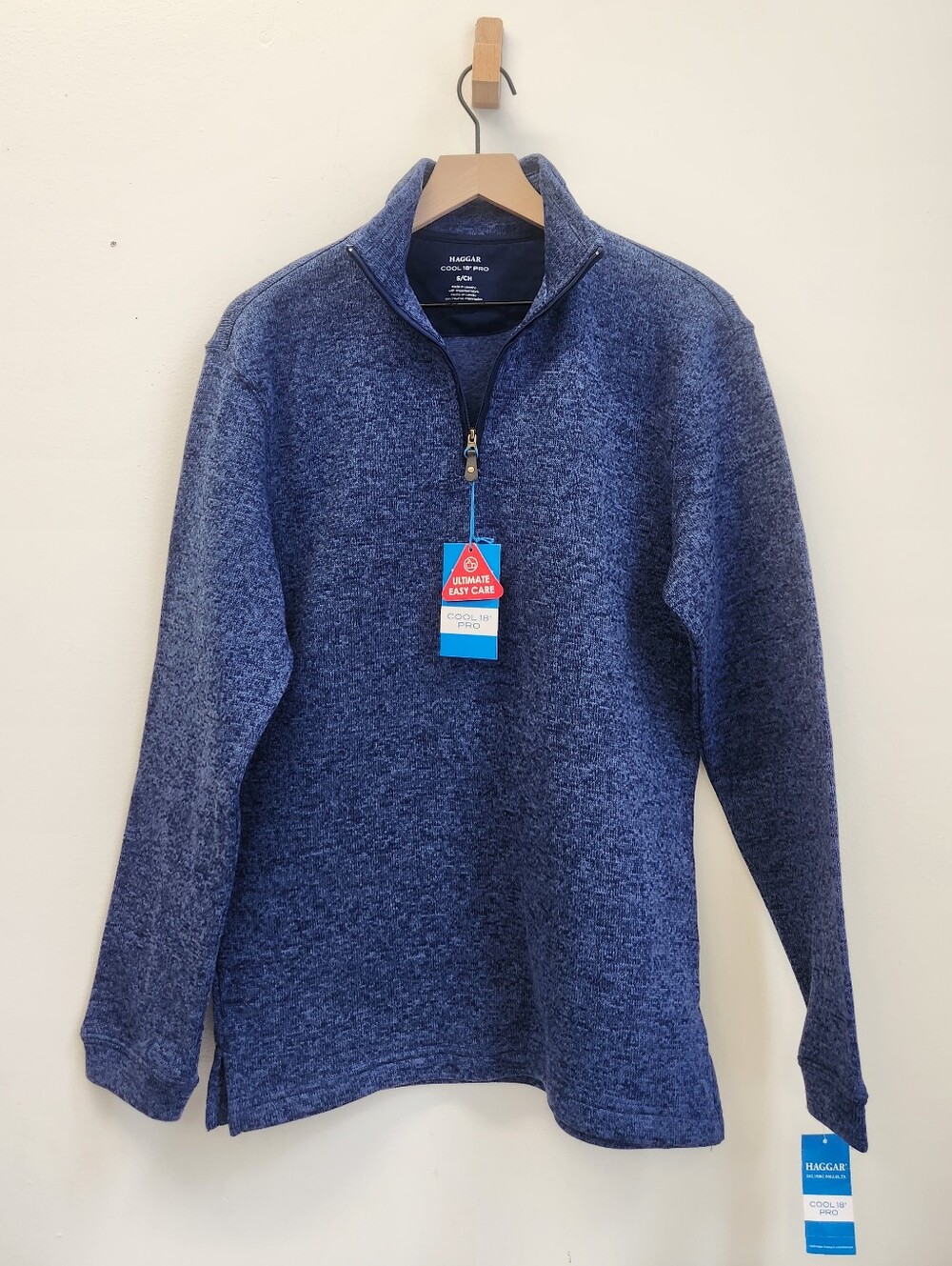 Haggar Mens Heather Navy 1/4 Zip-Up Mock Neck Sweater Size S Preppy Gorpcore